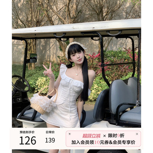 温柔风小白裙a字收腰裙子 项天鹅er 茶歇法式 连衣裙2025夏季 新款