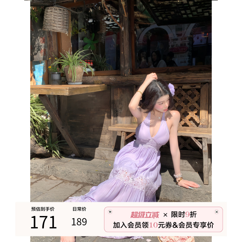 天鹅er 【花海邂逅】气质夏季小众甜美海边连衣裙E25Q0486