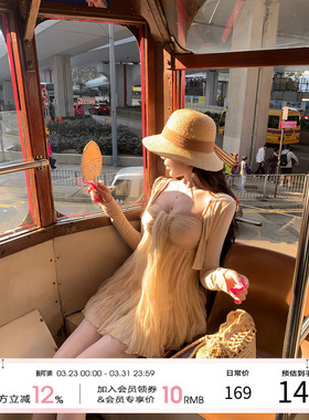 项天鹅er 法式吊带连衣裙女2026早春新款网纱抹胸蓬蓬裙度假裙子