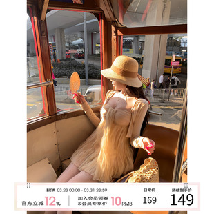 项天鹅er 法式吊带连衣裙女2026早春新款网纱抹胸蓬蓬裙度假裙子