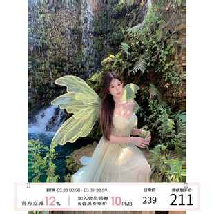 蕾丝拼接长裙网纱裙子 吊带连衣裙女2026早春新款 项天鹅er 法式