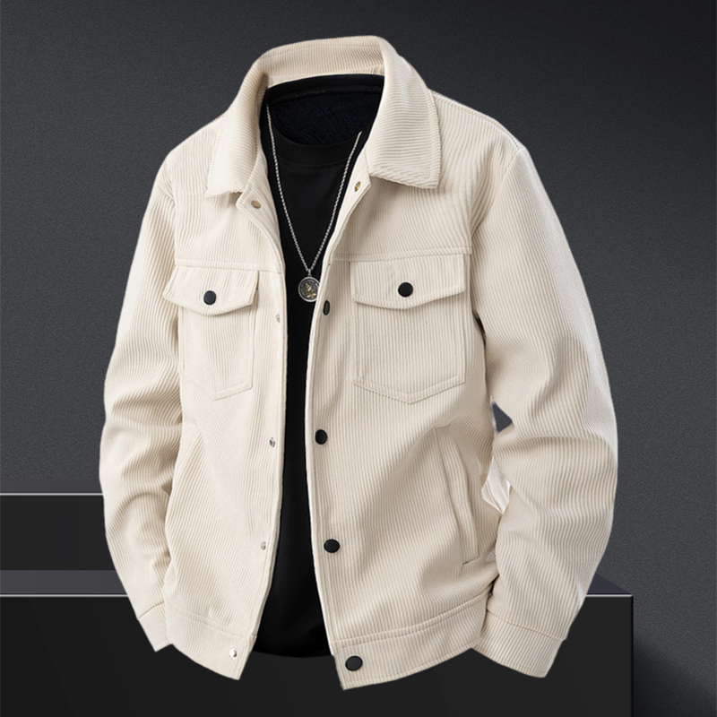 春秋季新款2025年工装口袋休闲外套男士青年翻领夹克灯芯绒上衣服