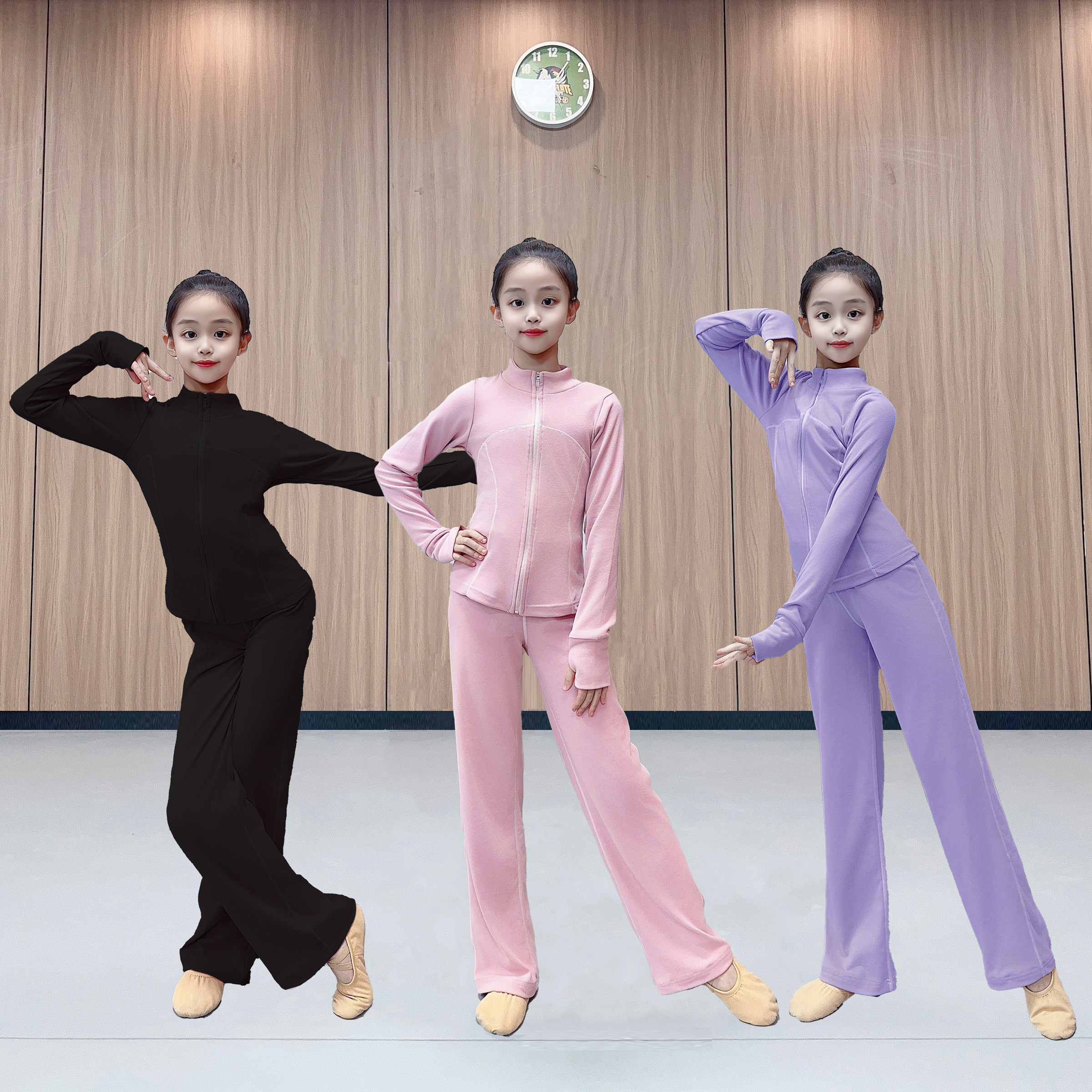 秋冬新款舞蹈服加绒加厚保暖舞蹈瑜伽运动套装女童户外舞蹈演出服