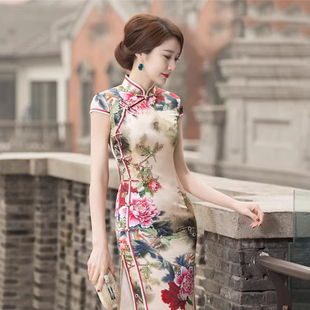 牡丹花图案旗袍2026新中式 减龄演出 气质高贵典雅上海滩复古改良版