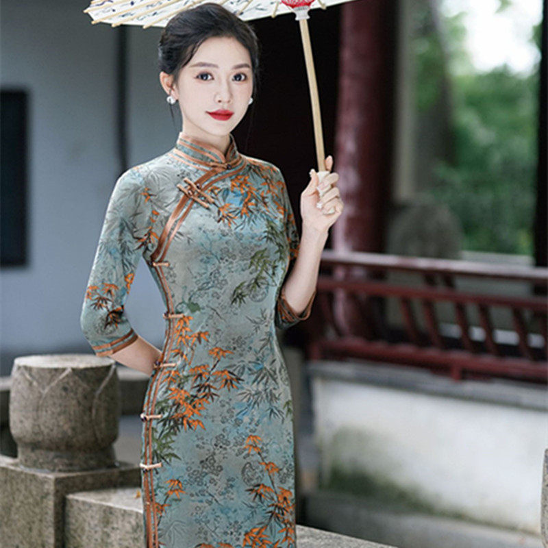 温婉淑女范民国港风张曼玉同款大小姐长袖旗袍2026新中式宴会春夏