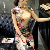 少女气质长裙 旗袍高端设计感中式 改良版 走秀年轻款 民国风复古时装