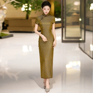 宴会礼仪年轻款 旗袍桑蚕丝改良国风经典 漂亮 真丝走秀长款 苏州中式