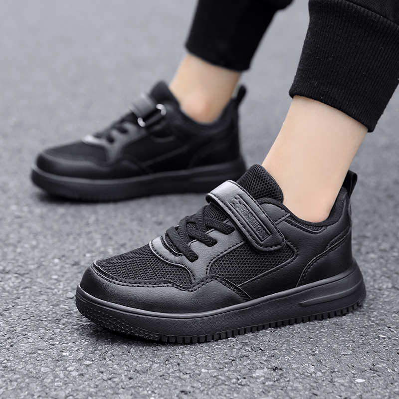 儿童黑色休闲鞋网白色面透气软底