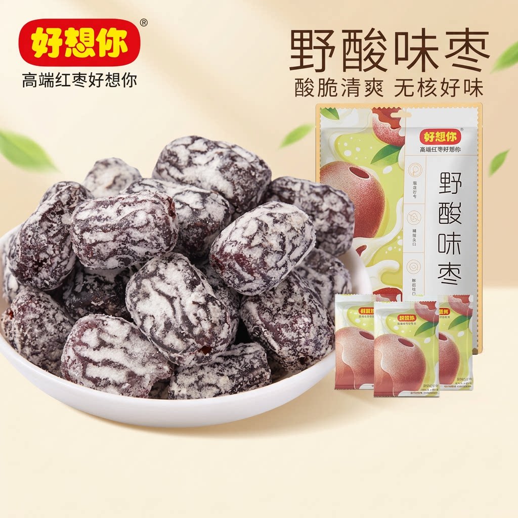 好想你野酸味枣160g*5袋无核蜜枣酸枣小零食特产红枣果脯酸甜解馋