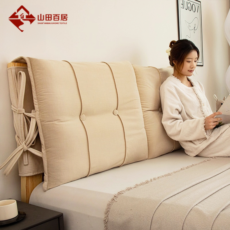 德芙绒奶油风床头套罩软包改造实木床上靠枕卧室防撞可拆洗靠垫背