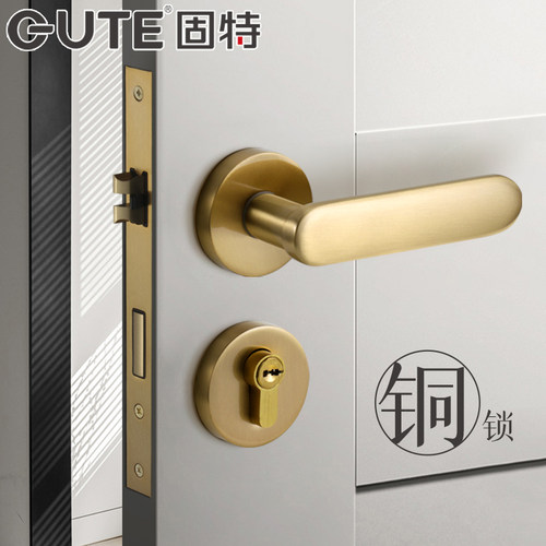 固特铜门锁室内卧室黄铜锁具