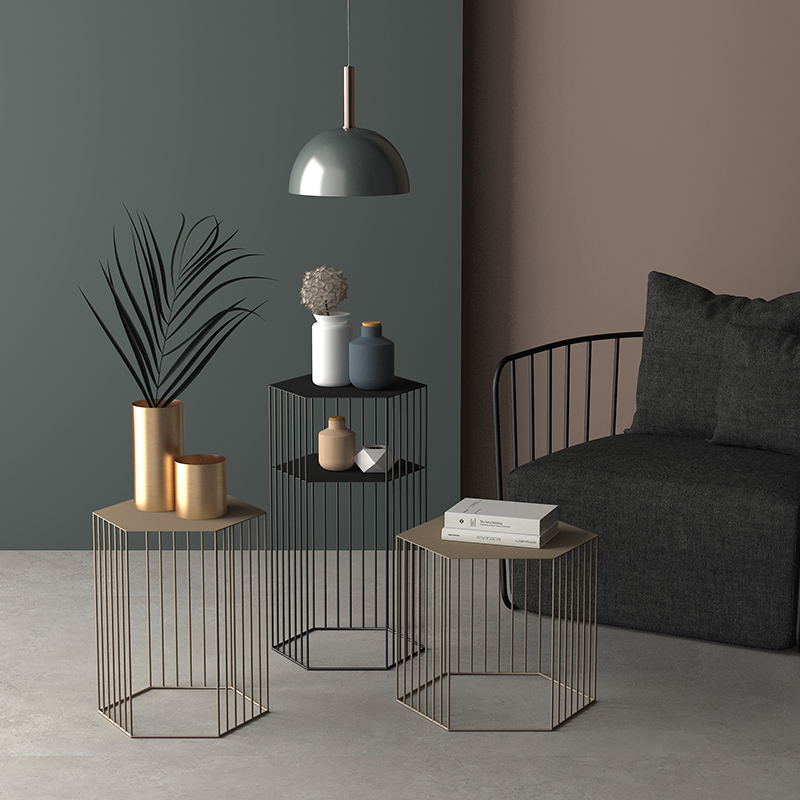 北欧铁艺茶几桌时尚创意小户型简约现代客厅沙发边角几柜异形置物