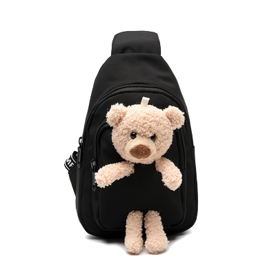 2024小熊尼龙布包包女新款潮可爱学生胸包学生网红百搭单肩斜挎包