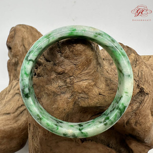 编号259 天然缅甸A货正阳满绿翡翠胖圆条手镯 17.5号 肌容雪