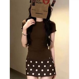 夏季百搭修身显瘦复古潮牌chic上衣女韩版新款波点短裙套装ins