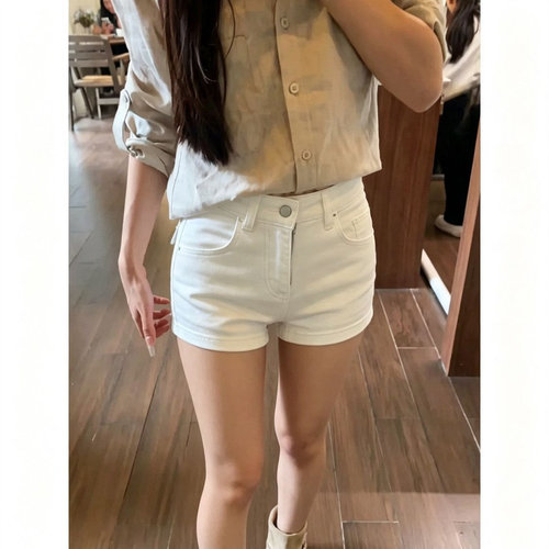白色薄款牛仔短裤女款裤子低腰紧身显瘦弹力小个子a字直筒热裤夏
