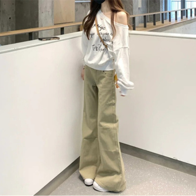 加绒加厚牛仔裤女秋季爆款美式复古低腰窄版显瘦微喇不贴腿牛仔裤