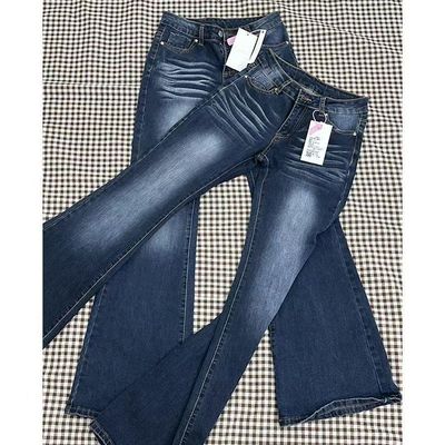 秋冬季加绒加厚复古美式低腰修身显瘦马蹄喇叭牛仔裤