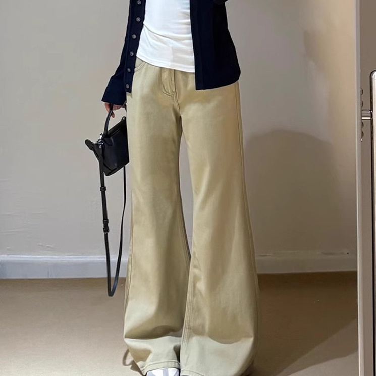 加绒加厚港风微喇牛仔裤女秋季新款设计感小众ins显瘦拖地长裤子