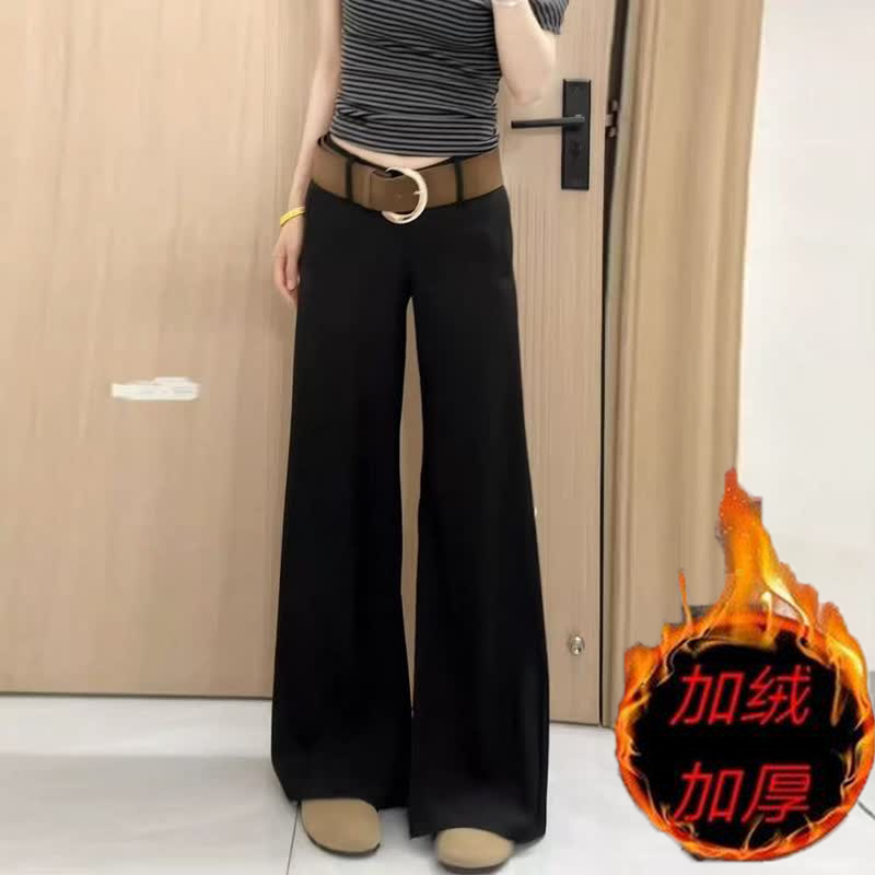 黑色辣妹新款美式高腰微喇牛仔裤女加绒加厚宽松百搭显瘦喇叭裤子