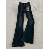 韩系小众设计感低腰热辣性感拖地裤 新款 女秋冬季 深蓝色微喇牛仔裤