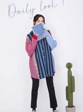 港风宽松大码女装外套针织衫上衣洋气百搭开衫毛衣01607lansebao