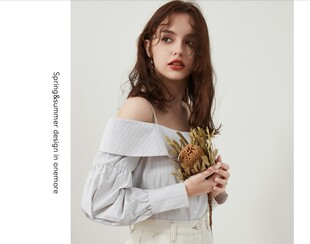 ONEMORE 夏季新款一字肩吊带衬衫女气质超仙上衣欧货35070M