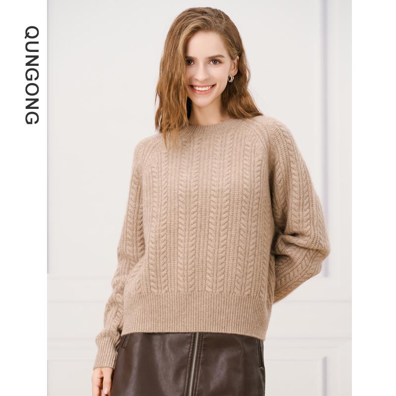 群工2024秋冬新圆领羊绒衫女