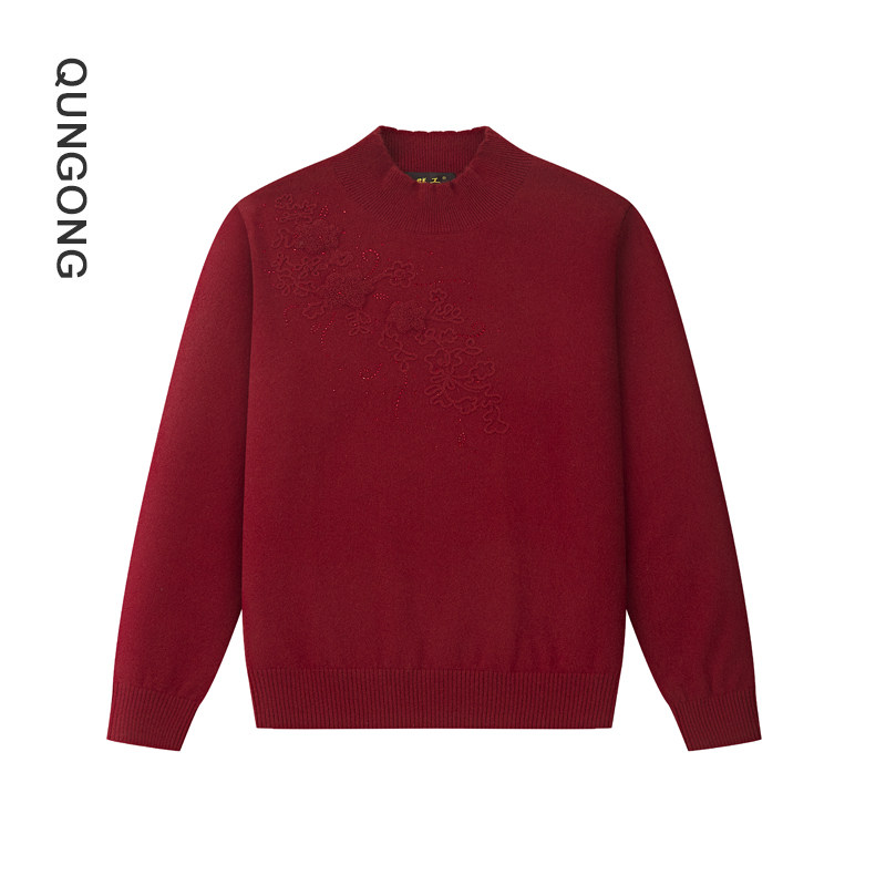 群工2025秋冬新款女士半高领羊绒衫保暖绣花长袖时尚毛衣,女装/女士精品,羊绒衫,淘宝优惠券,粉丝福利购,淘宝优惠卷