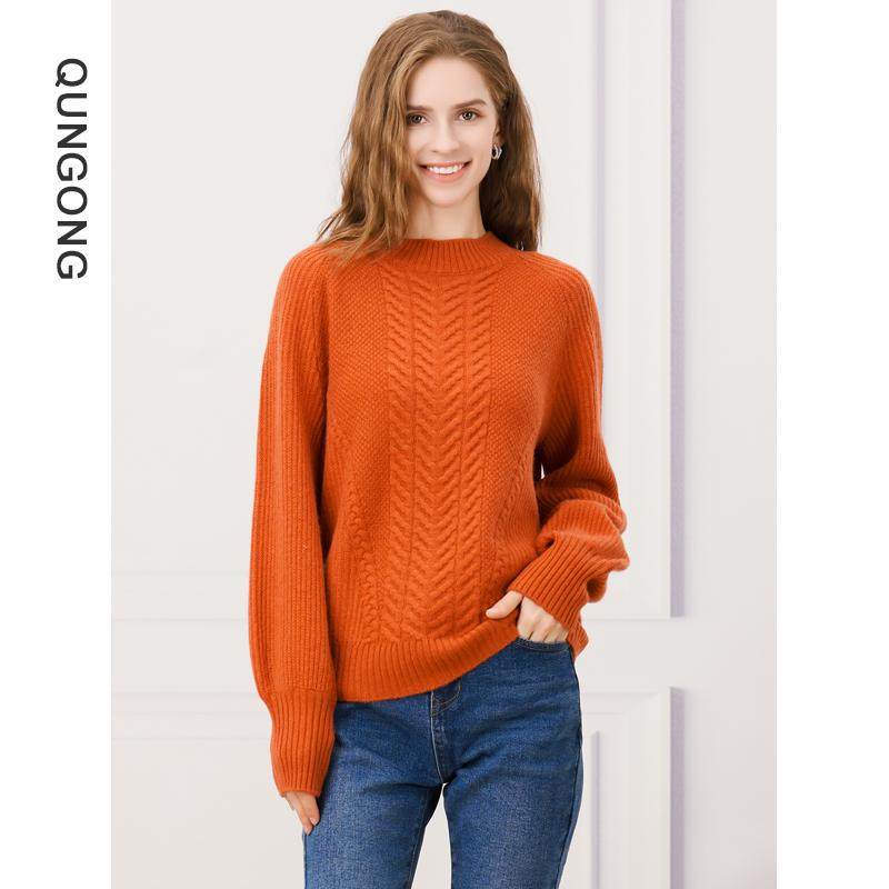 群工秋冬新圆领套头绞花加厚纯山羊绒女长袖纯色保暖针织毛衣,女装/女士精品,羊绒衫,淘宝优惠券,粉丝福利购,淘宝优惠卷