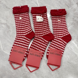 新熙袜子本命年红色可爱卡通袜秋冬女中筒袜ins潮袜日系长筒棉袜