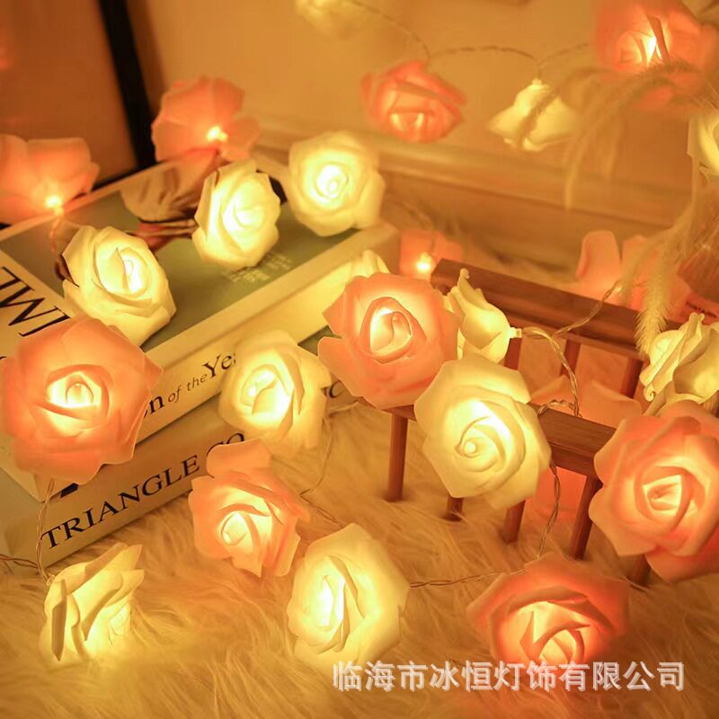 led仿真泡沫玫瑰花彩灯串七夕浪漫求婚氛围装饰串灯