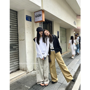 新款 秋季 XXGN秋冬季 韩版 女士 阔腿裤 纯色宽松百搭牛仔裤