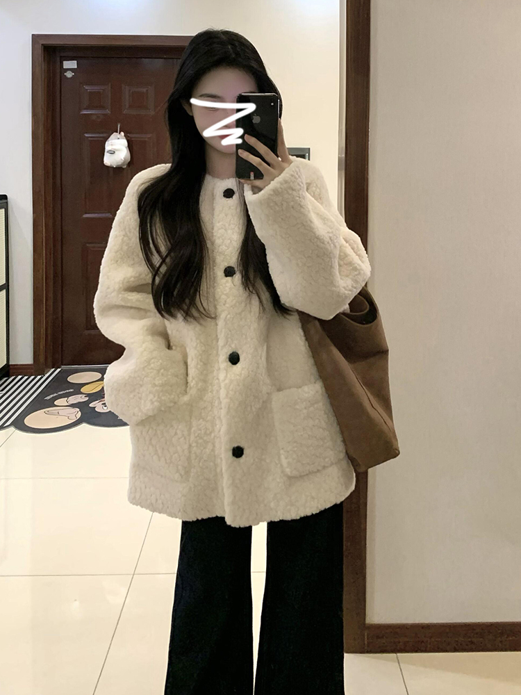 小个子香风羊羔毛绒外套女2025新款爆款秋冬季韩系摇粒绒加厚上衣