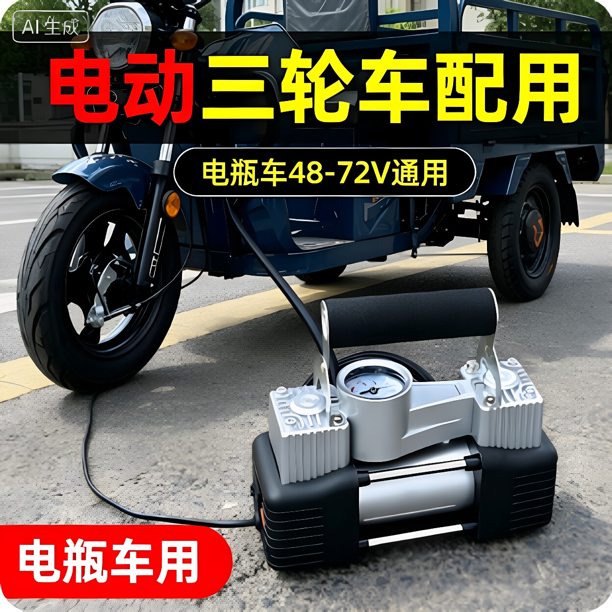 三轮车家用便携式车载轮胎打气筒图片