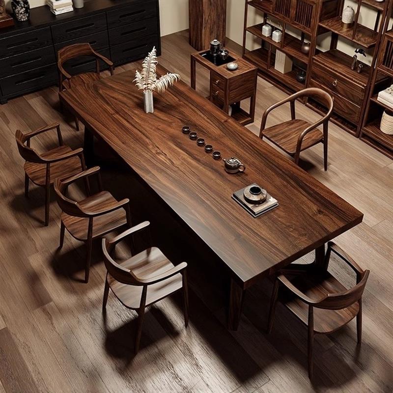 南美黑胡桃木全办公室组合桌椅茶现代简约实木茶台家用客厅泡茶桌