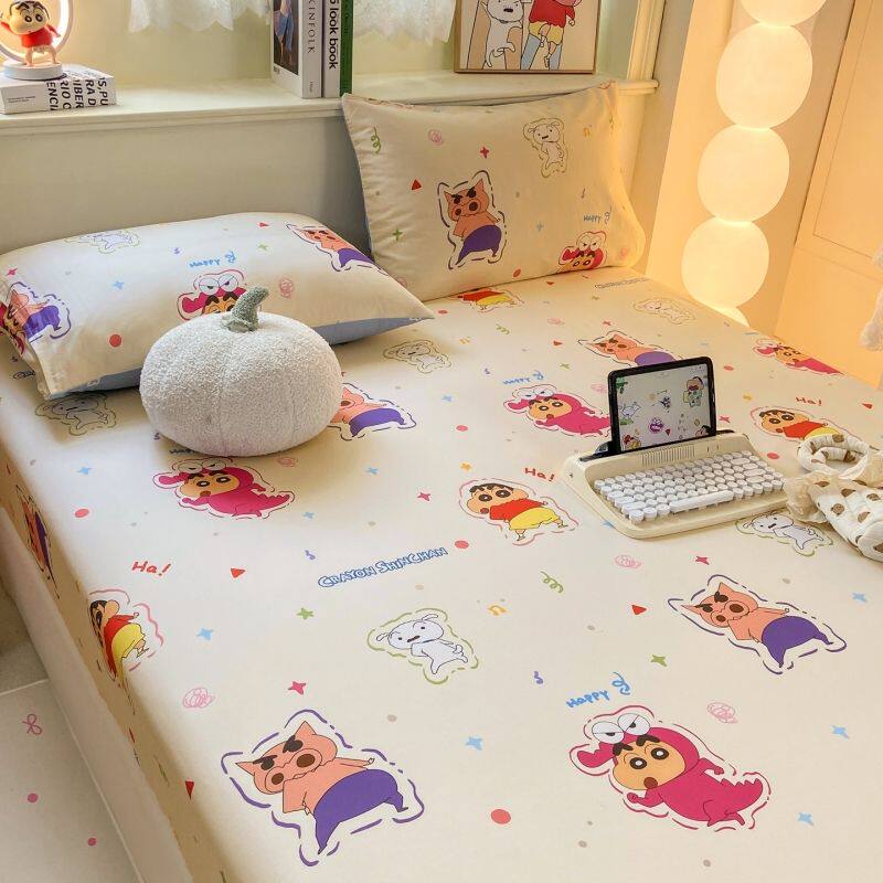 蜡笔小新正版授权全棉纯棉小版床笠枕套三件套卡通学生床罩两件套