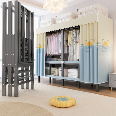 简易布衣柜免安装折叠一体家用卧室结实碳钢出租房用耐用加粗加厚