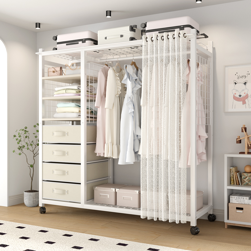 挂衣架卧室家用落地衣帽简易衣柜家用卧室衣服储物柜防尘开放衣柜