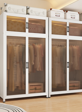 铁皮衣柜加厚简易宿舍家用卧室全钢架收纳柜子出租房金属挂式衣橱