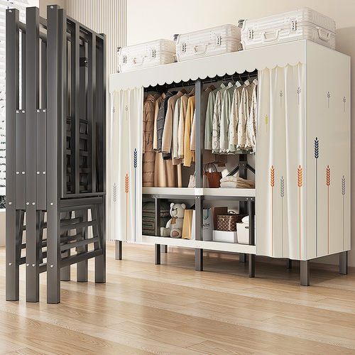 简易一体式免安装衣柜卧室家用2024新款爆款布衣柜加厚加粗全钢架