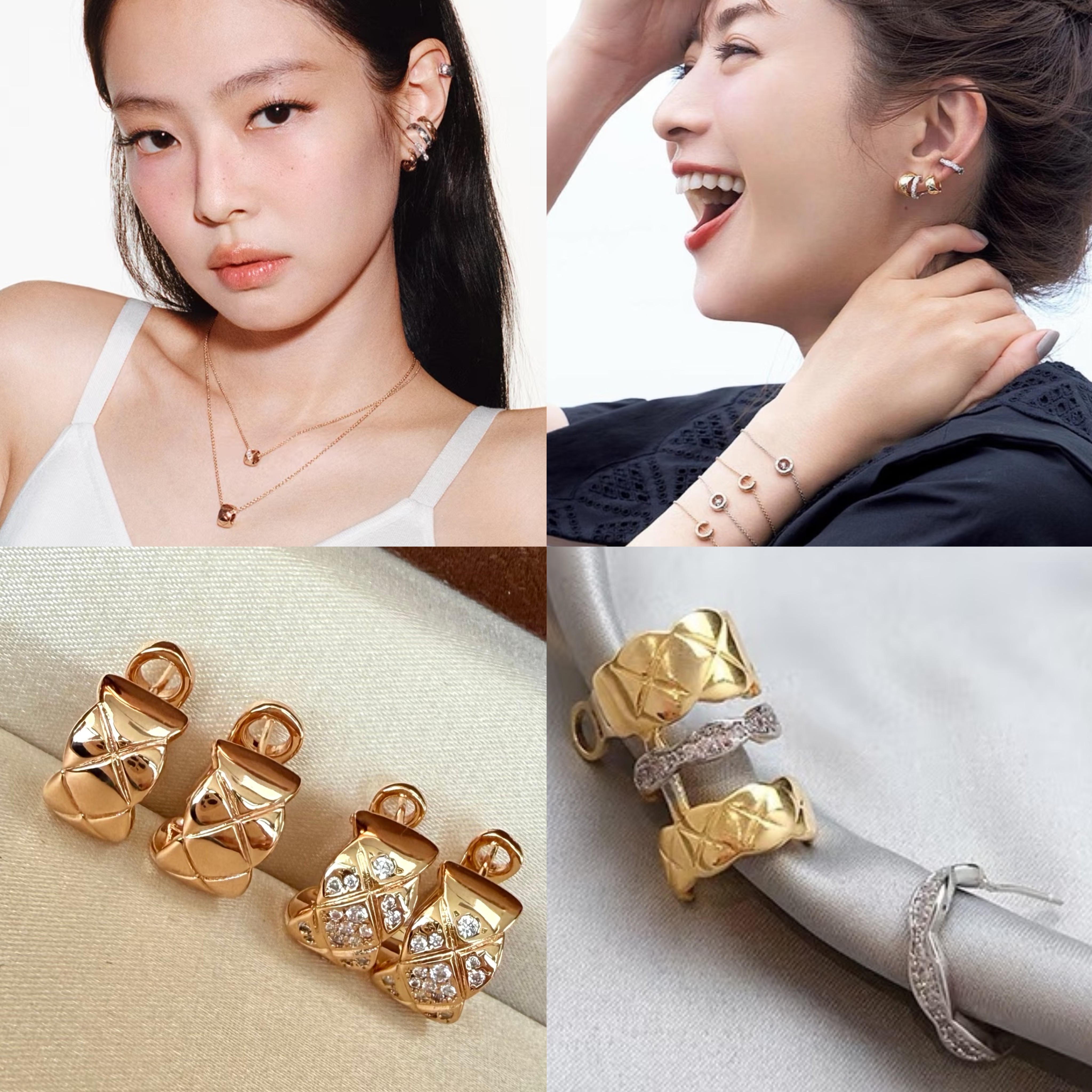 Jennie同款耳环金智妮朴敏英金裕贞菱形格纹耳夹小香风轻奢大耳环
