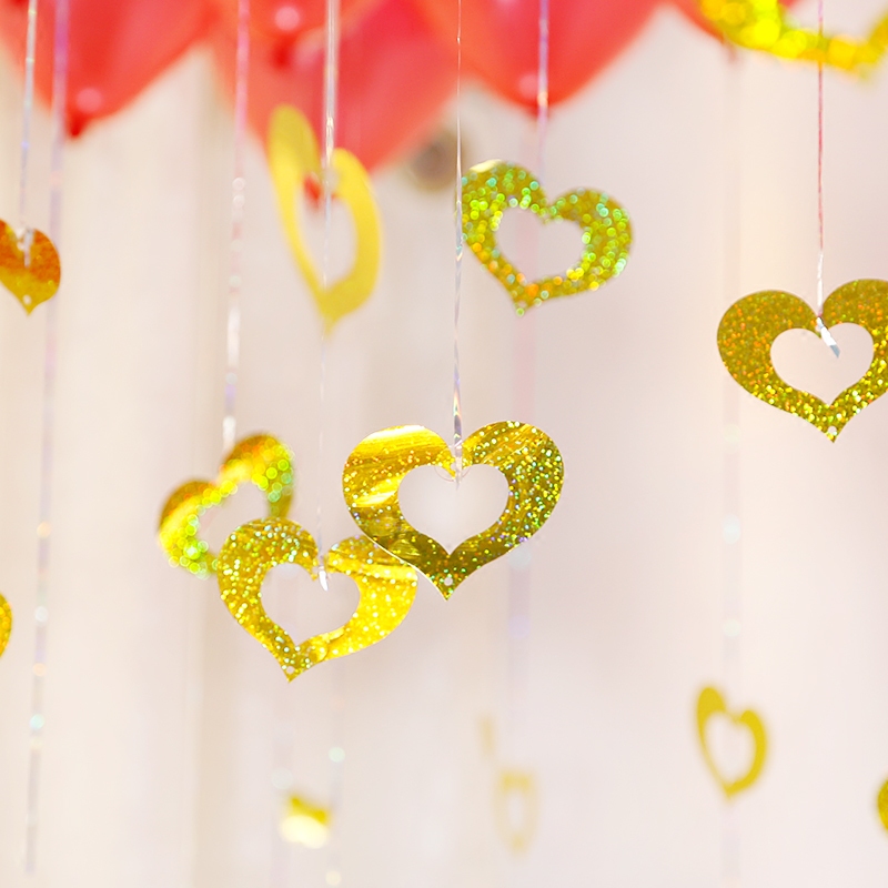 浪漫气球雨丝亮片吊坠配件道具婚庆用品气球爱心吊坠婚房布置装饰
