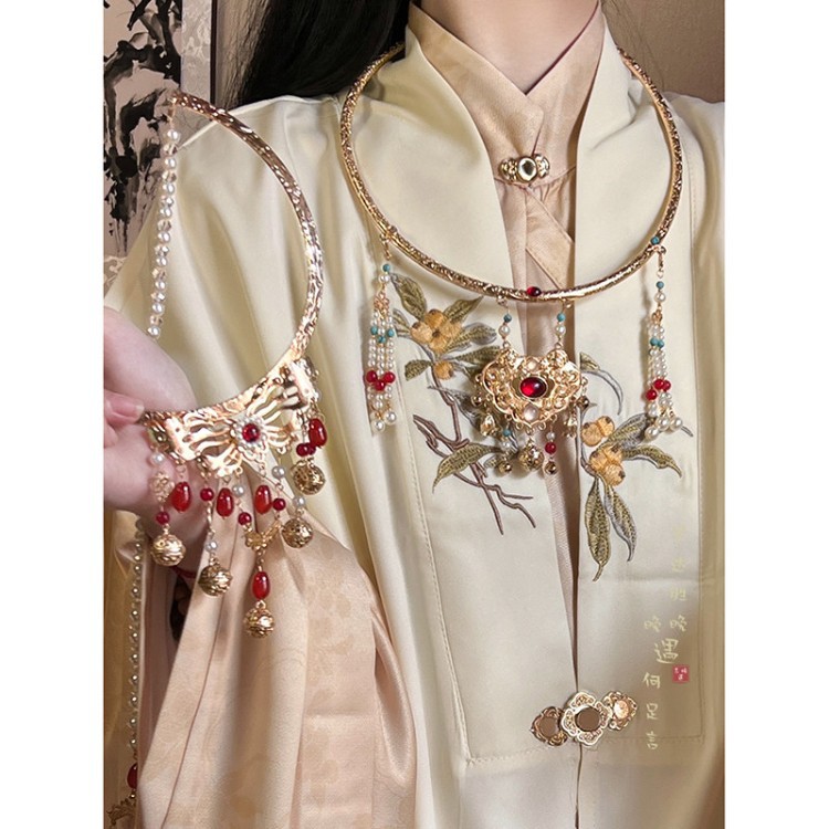 ［喜乐］古风平安锁璎珞背云流苏项链女新中式明制汉服项圈配饰品