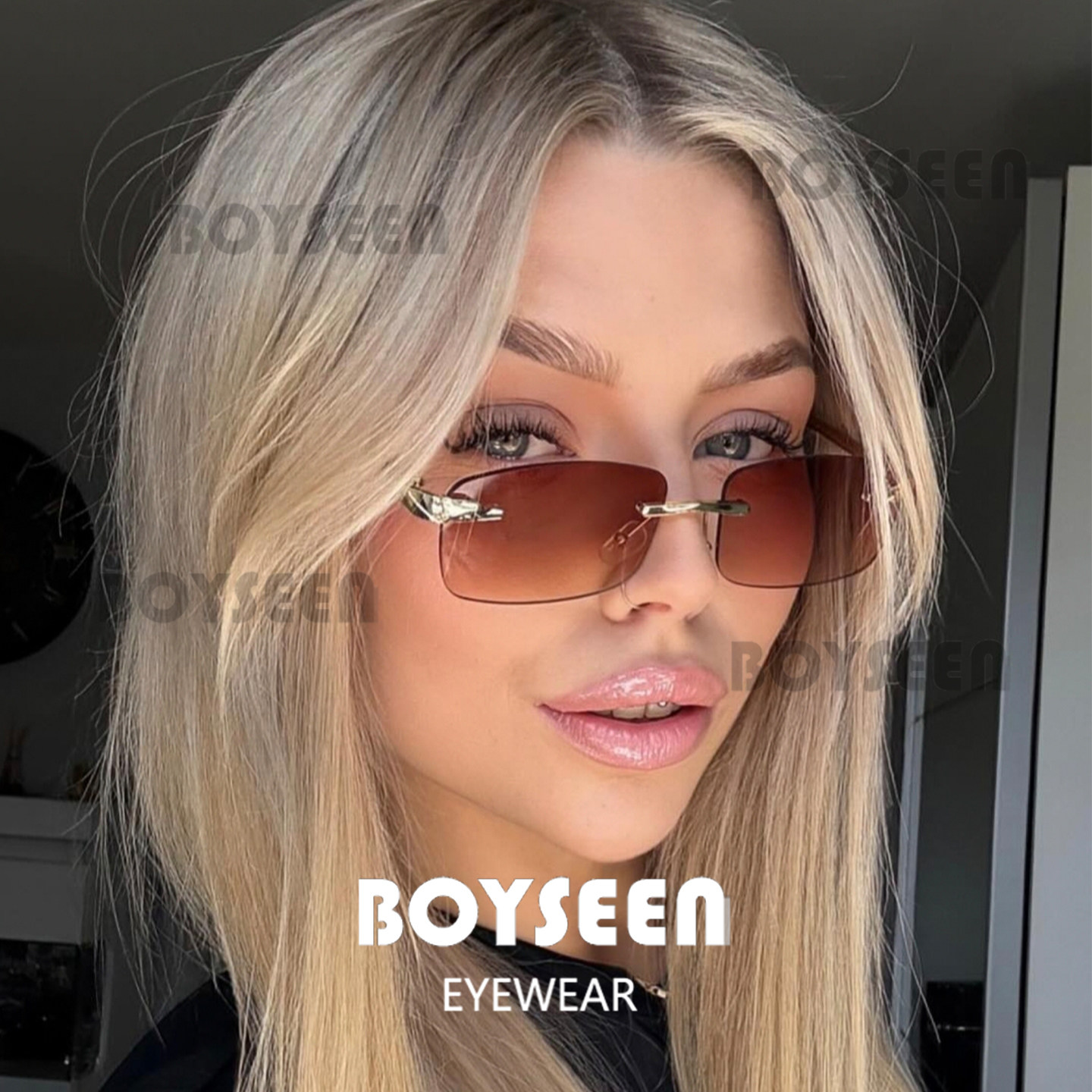 欧美风复古无框太阳镜UV400男女金属奢华老钱风墨镜可配近视