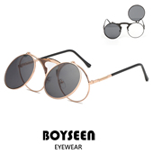 复古圆形金属太子镜男双层翻盖太阳镜搞笑伴郎眼镜可配近视度数