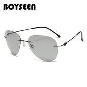 2023新款 手工钛轻偏光无框变色太阳镜男驾驶蛤蟆镜日夜两用眼镜