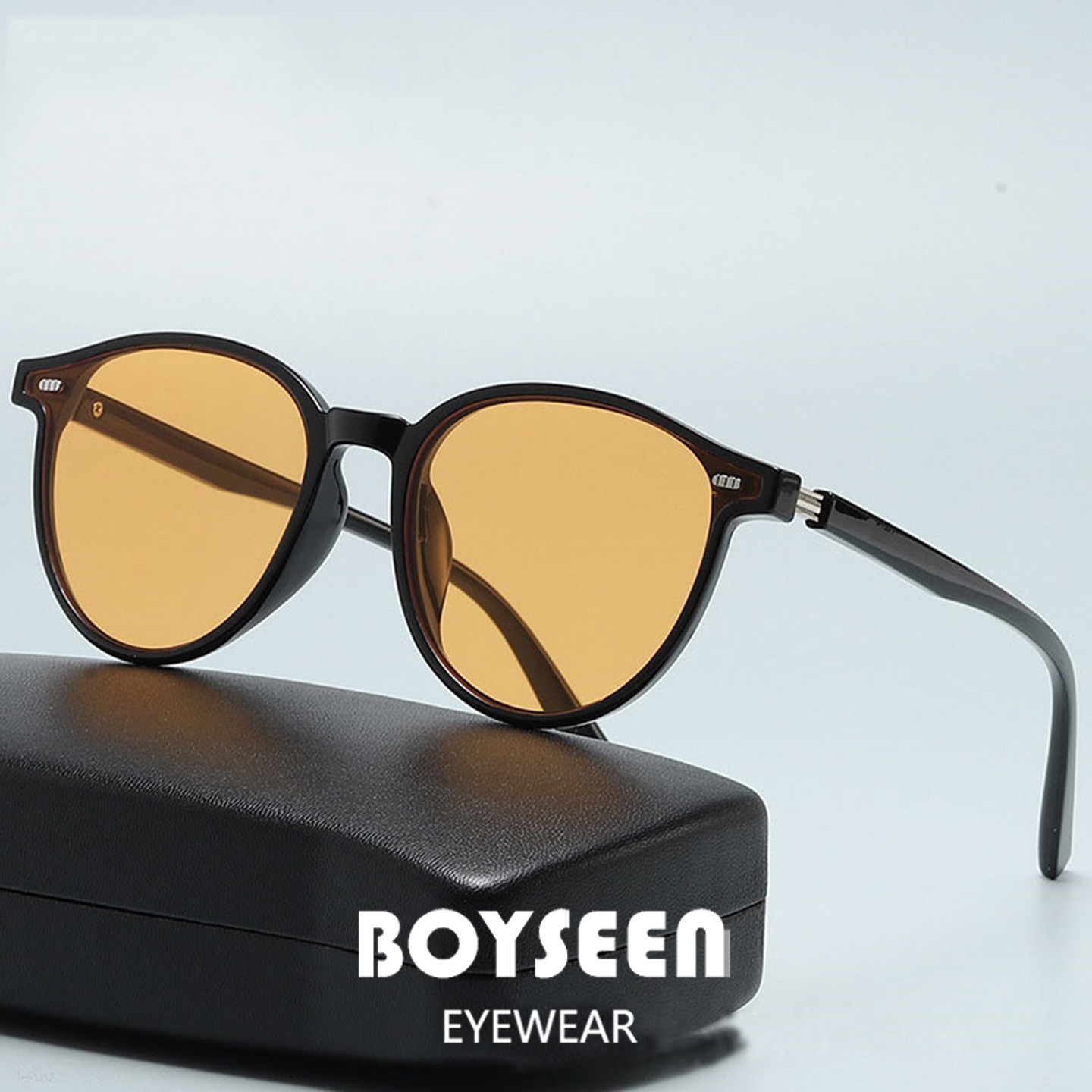 BOYSEEN复古豹纹框gm墨镜男椭圆形小红书同款无框眼镜女UV400