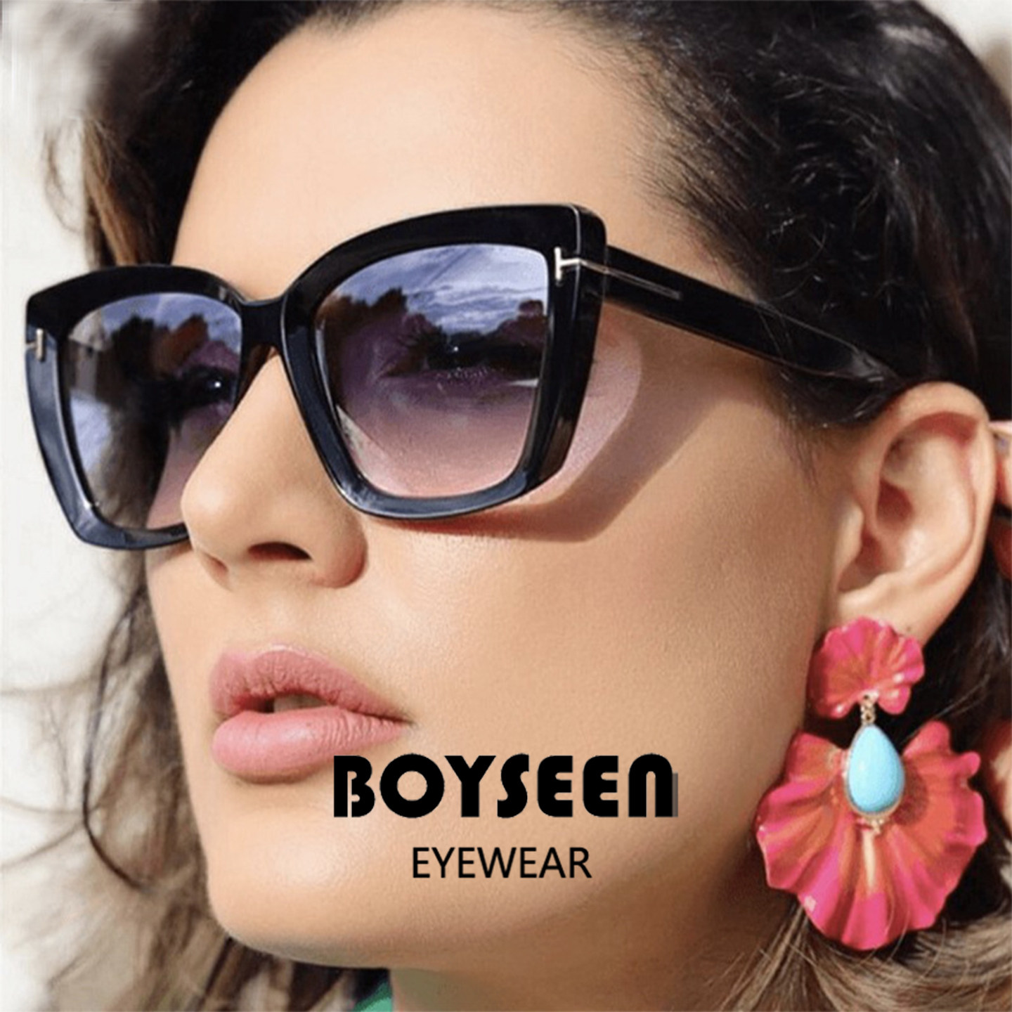 方形大气女士墨镜猫眼修饰脸型妈妈墨镜旅游拍照防晒太阳镜洋气