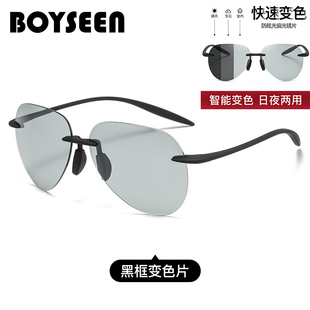 超轻无框TR90偏光变色太阳镜 开车运动骑行钓鱼眼镜 1.5厚片男士